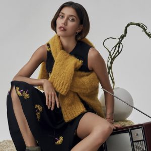 Women Solid High Neck Yellow Sweater