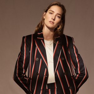 Women Striped Single Breasted Formal Blazer