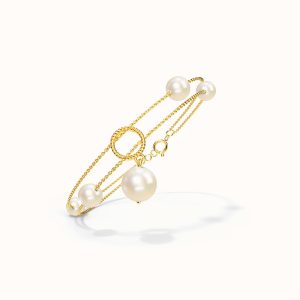 Double Crystal Pearl Ring Gold Plated Open Ring