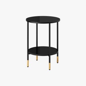 New Mark Impex Side Table, 2 Tiers, Round Tray Table
